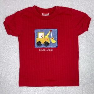 Buster brown red ribbed short sleeve tee road crew digger construction truck 6/9